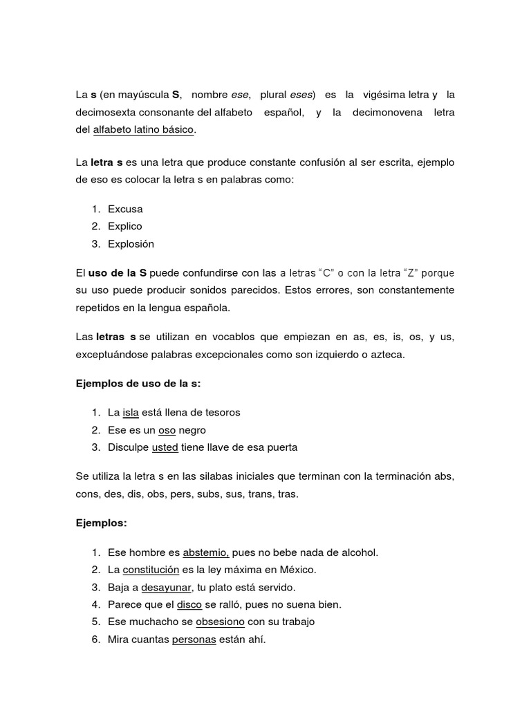 Uso de la letra S en español | PDF | Lengua española | Idiomas