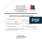 Certificate of Als Program Completion: Alternative Learning System