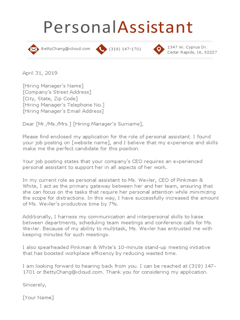 Personal Assistant Application Letter | PDF | Résumé | Employment