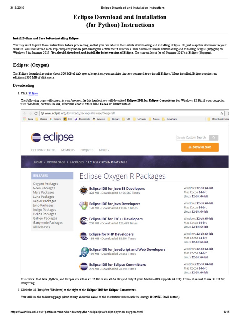 Eclipse Download and Installation Instructions | PDF | Eclipse ...