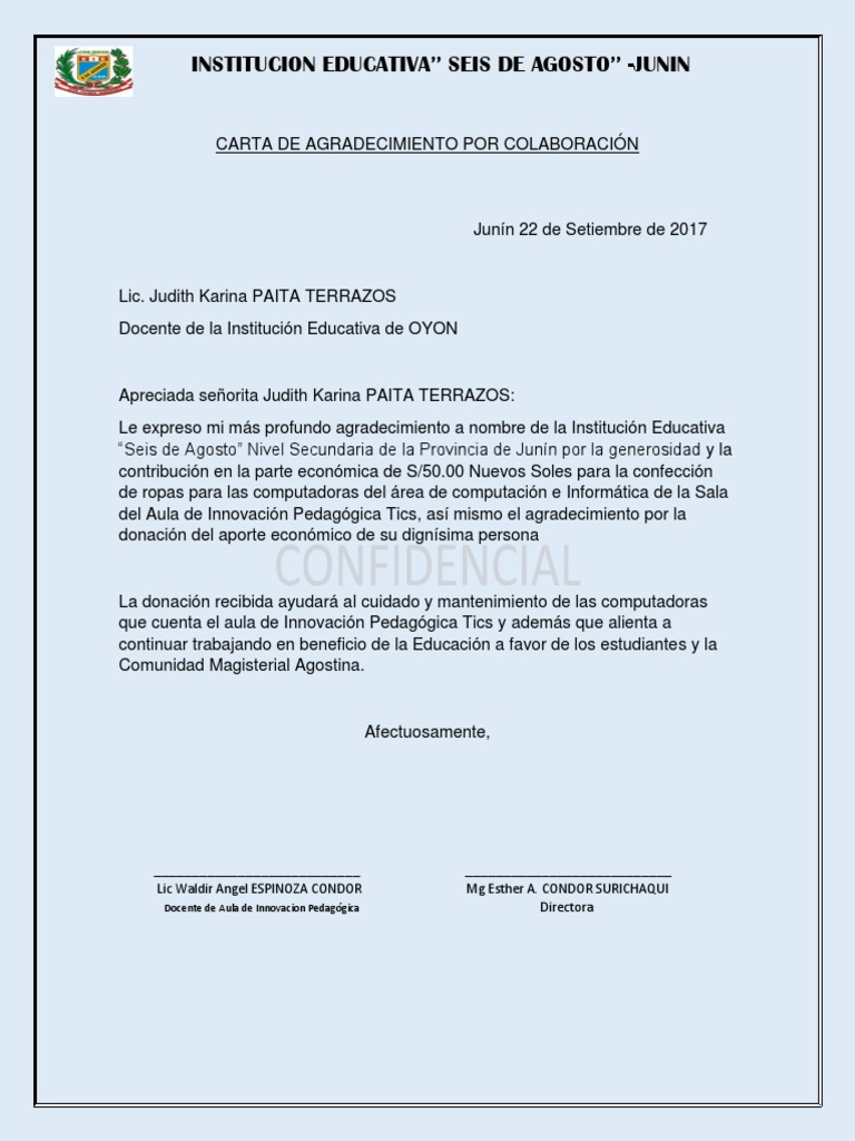 Carta de Agradecimiento Por Colaboración