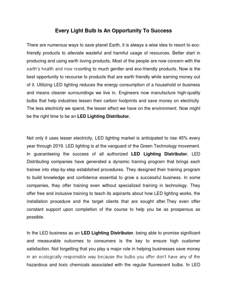 Every Light Bulb Is An Opportunity To Success PDF Lighting Light Emitting Diode