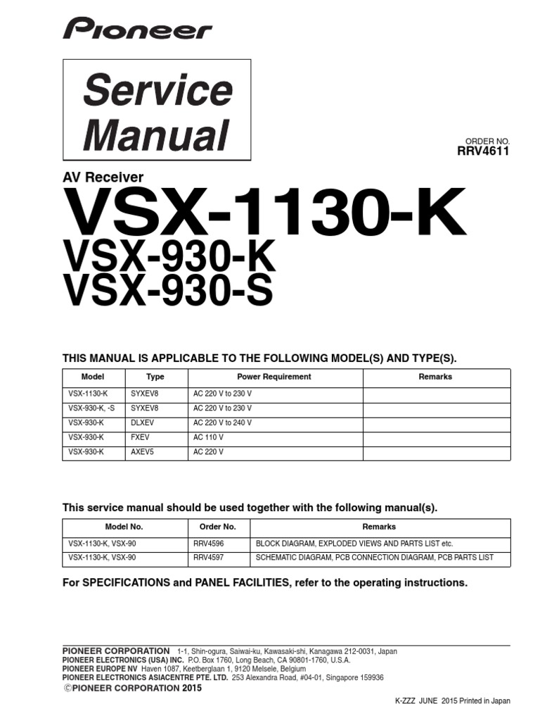Pioneer Vsx 1130 K Vsx 930 S Rrv4611 Electricity Electromagnetism