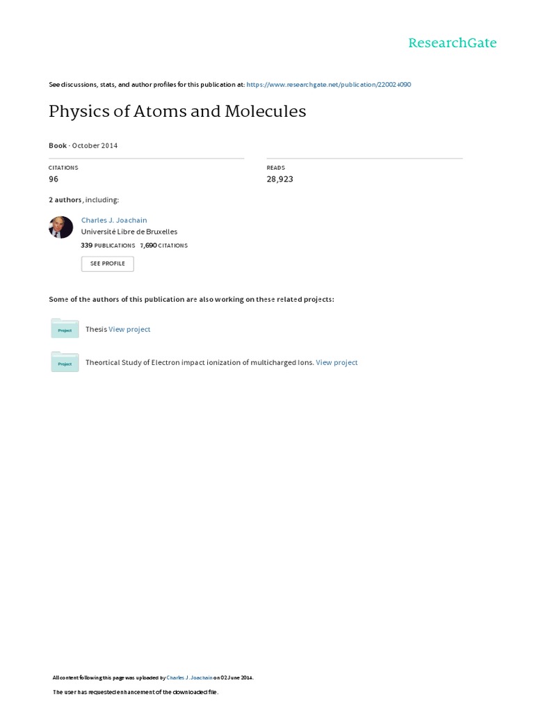 Physics Of Atoms And Molecules Pdf Atoms Spectroscopy