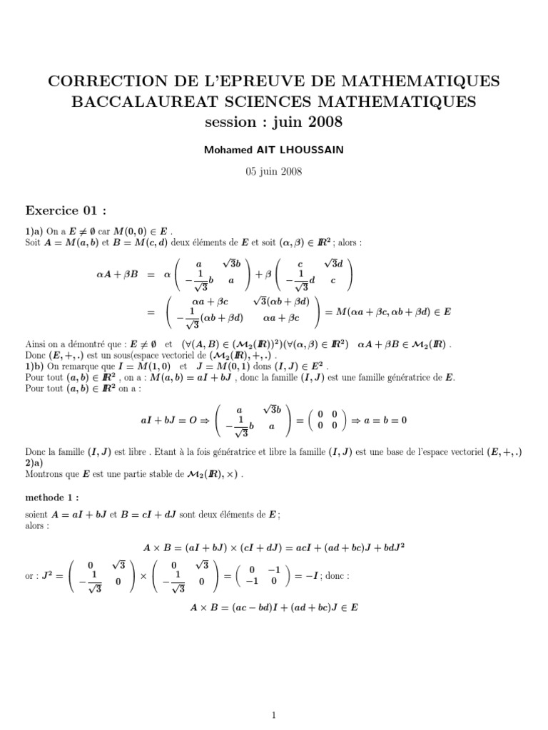 Correction Bac Math 2008 Scientifique | PDF | Nombre complexe | Corps ...