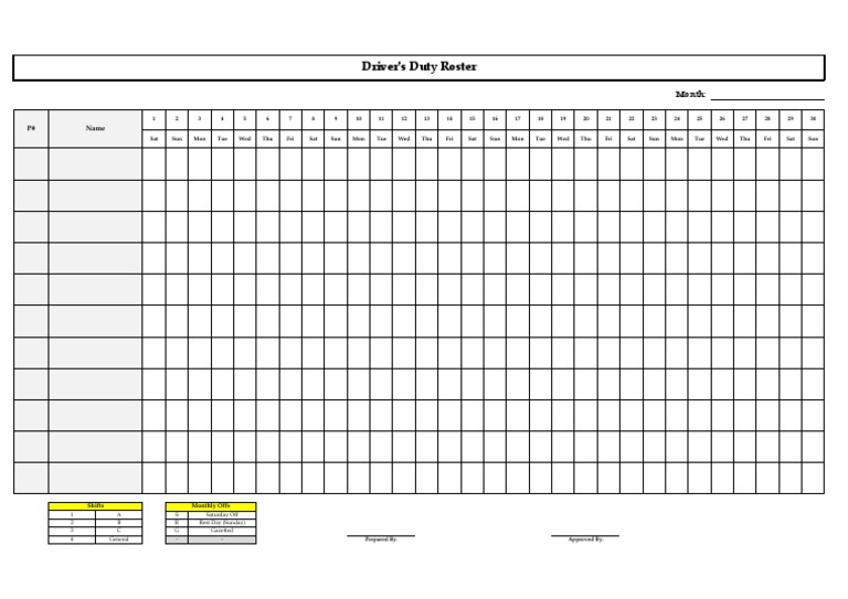 Driver's Duty Roster: Month | PDF