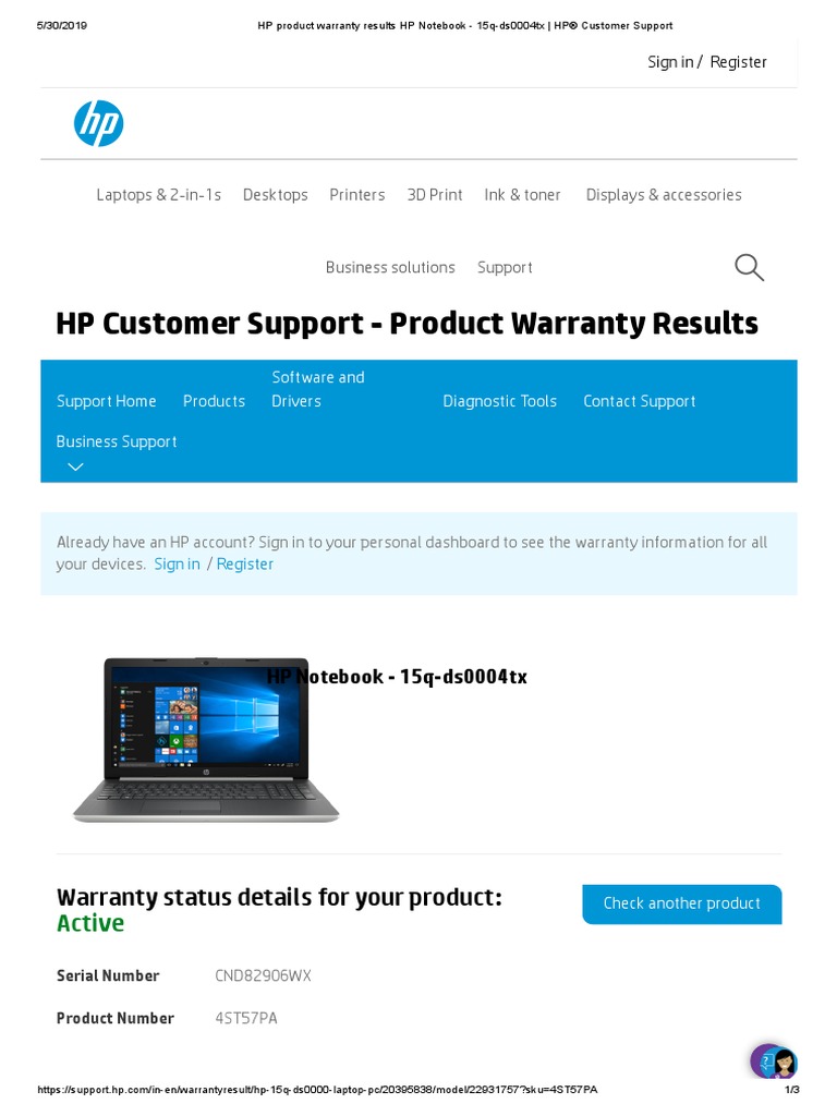 HP Product Warranty Results HP Notebook 15qds0004tx PDF Laptop Hewlett Packard