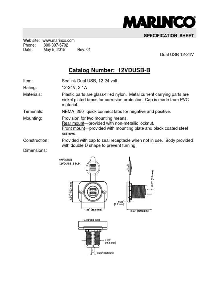 Erneuerbare Energie Marinco 12vdusb B 12 24v Dual Usb With Mounting Plate Bulk Maybrands Com Ng