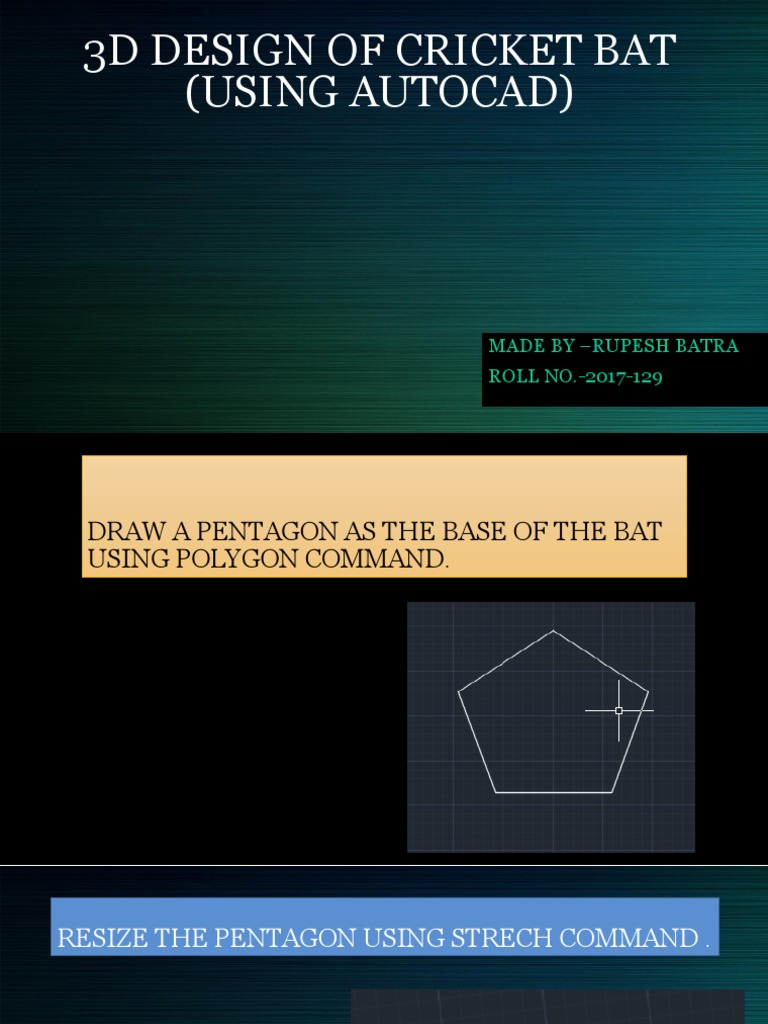 3D Design of Cricket Bat (Using Autocad) Made by Rupesh Batra ROLL