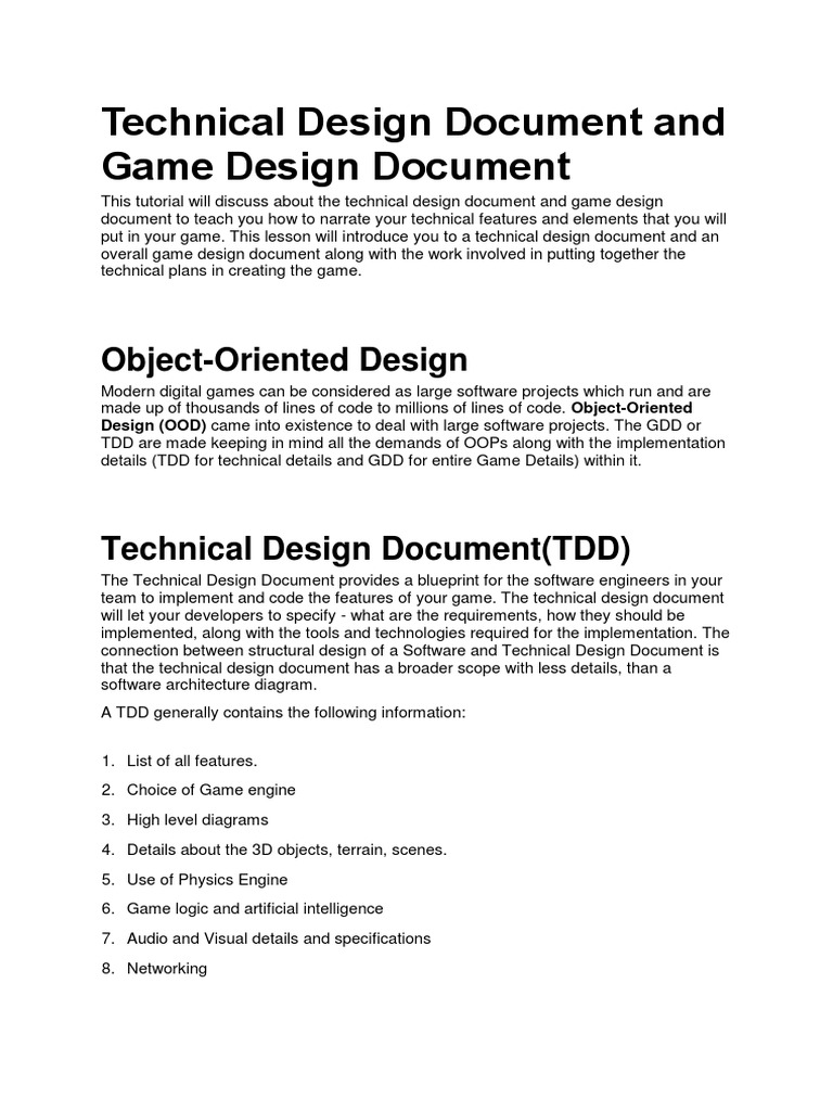Technical Design Document and Game Design Document | PDF | Game Design ...
