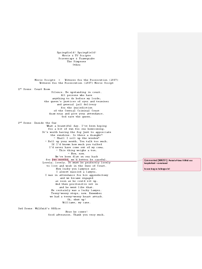 Witness for the Prosecution Script | PDF | Arrest | Lawyer