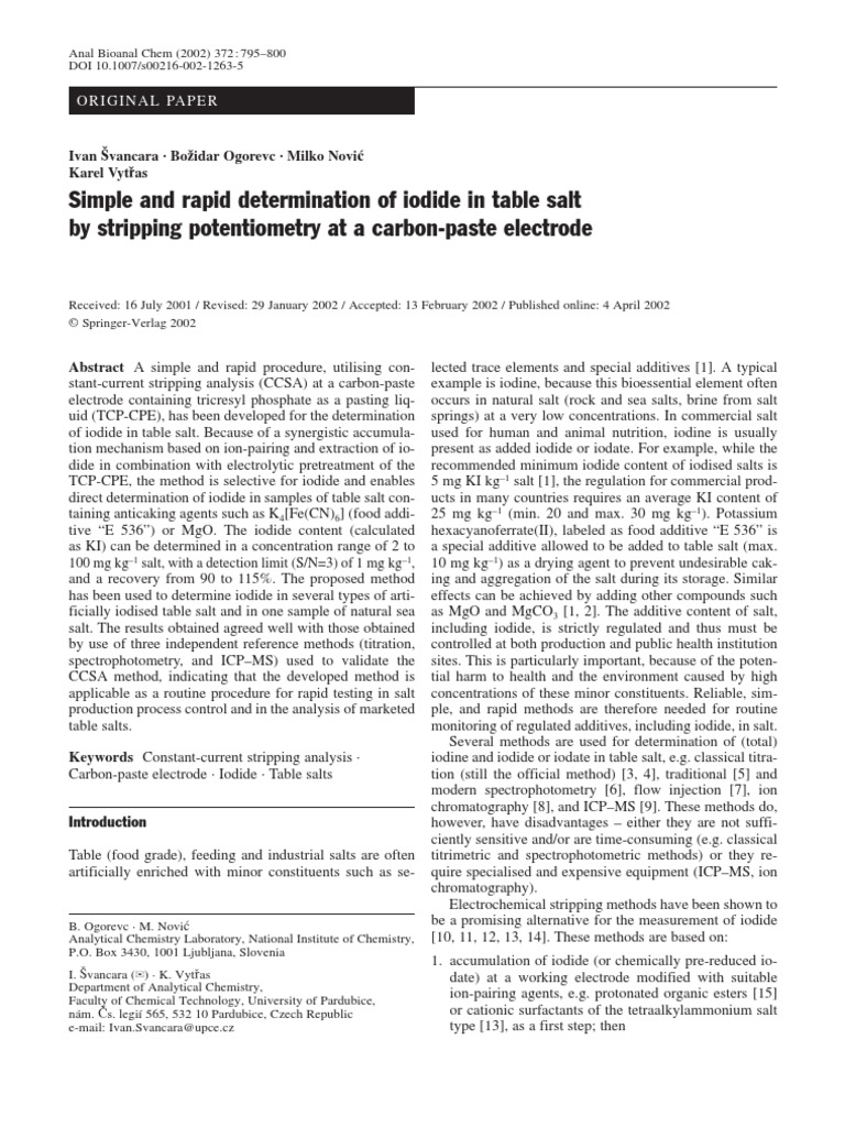 Simple and Rapid Determination of Iodide in Table Salt | PDF | Iodine ...