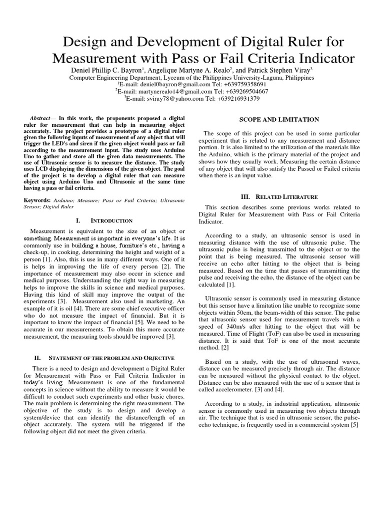 Design and Development of Digital Ruler For Measurement With Pass or ...