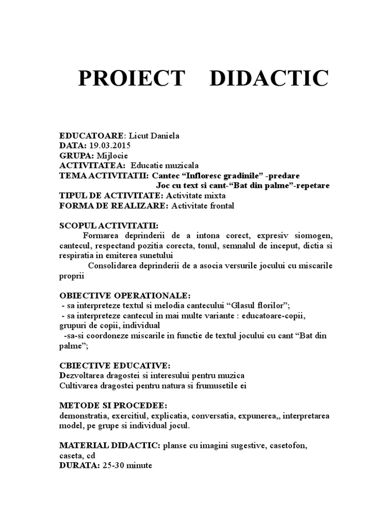 Proiect Infloresc Gradinile Cantec | PDF
