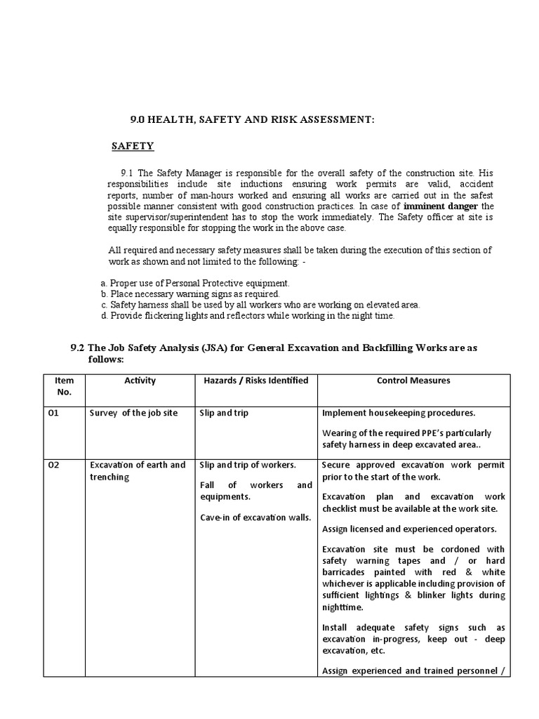 Excavation and Backfilling Safety JSA | PDF | Personal Protective ...