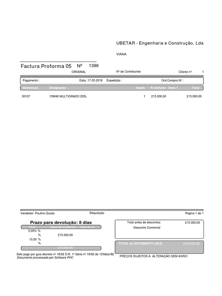 Factura Proforma 15W40 Multigrado | PDF | Business | Science