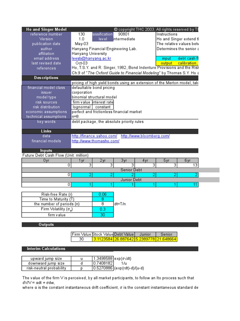 72Ho-Singer Model V3 | PDF | Bonds (Finance) | Yield Curve
