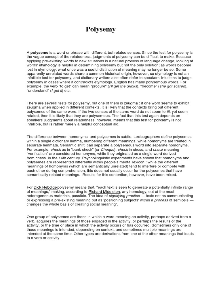 Polysemy Words | PDF | Interpretation (Philosophy) | Lexical Semantics