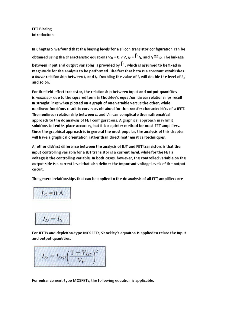 FET Biasing PDF Field Effect Transistor Transistor