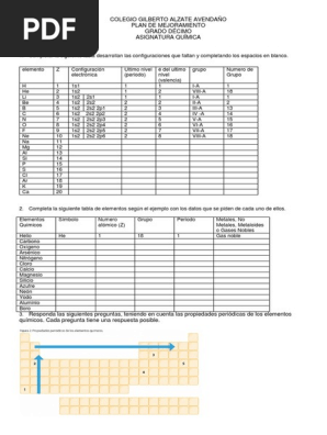 Actividades De Superacion 10 1p Atomos Tabla Periodica