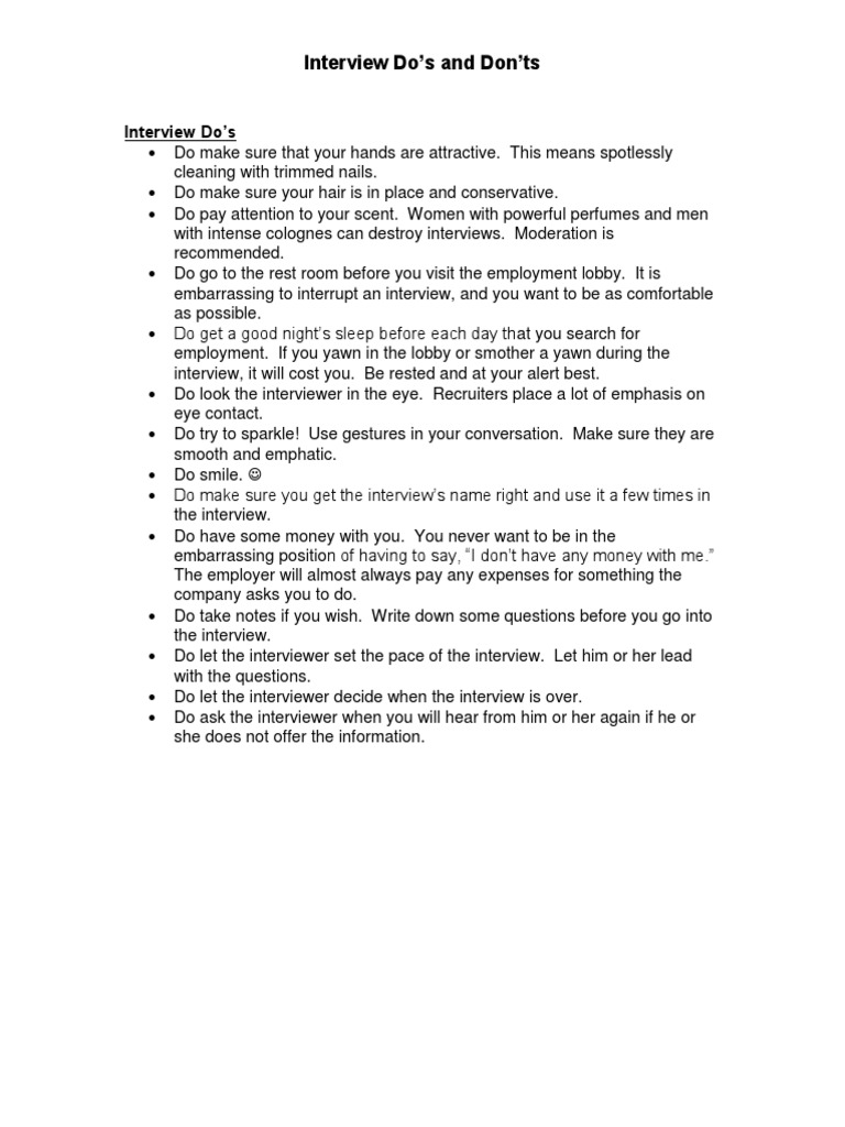 Dos And Donts For Interviews Pdf Pdf