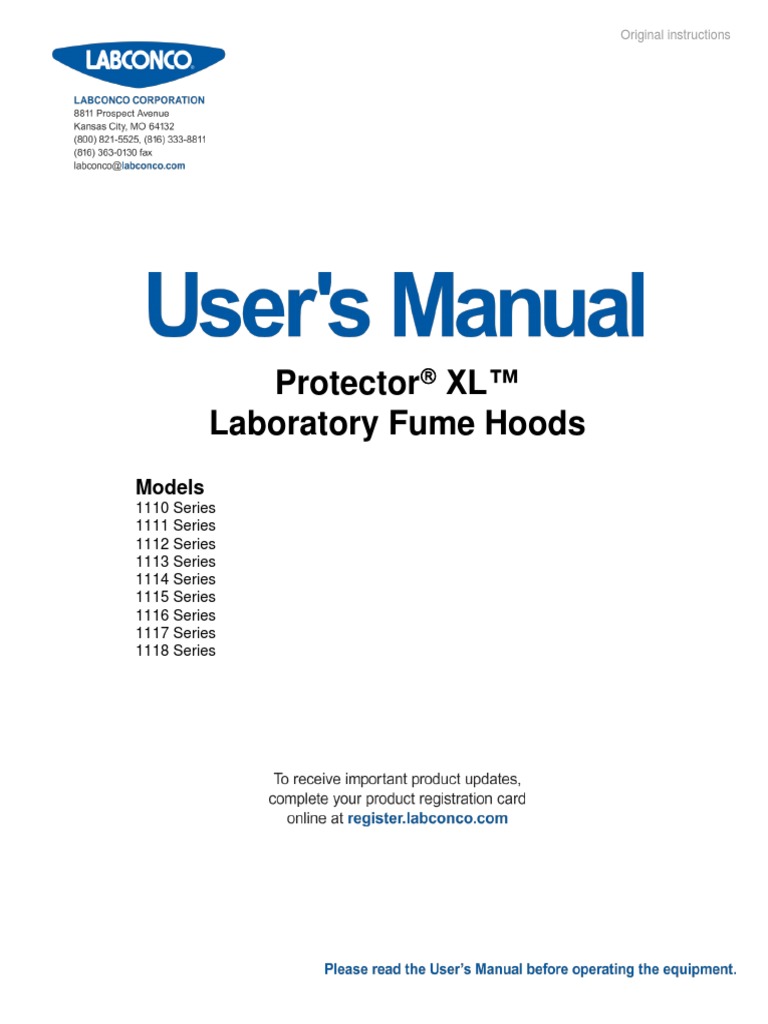 Labconco9410700 Rev G Protector XL Laboratory Fume Hoods User Manual