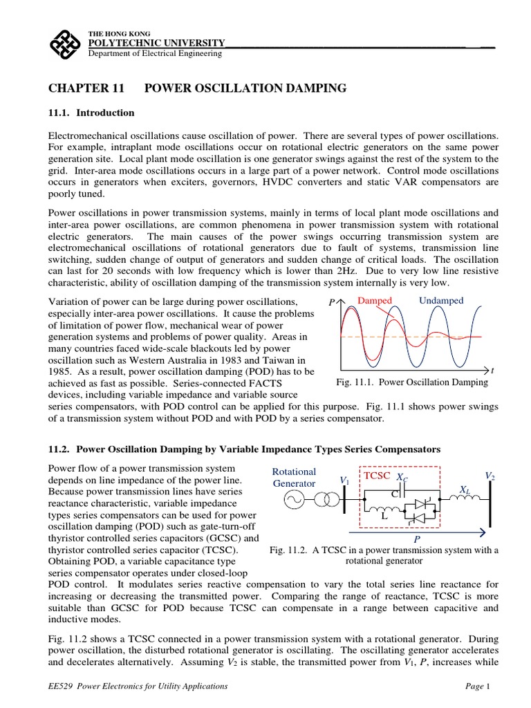 Power Oscillation Damping: POLYTECHNIC UNIVERSITY | PDF | Electric ...