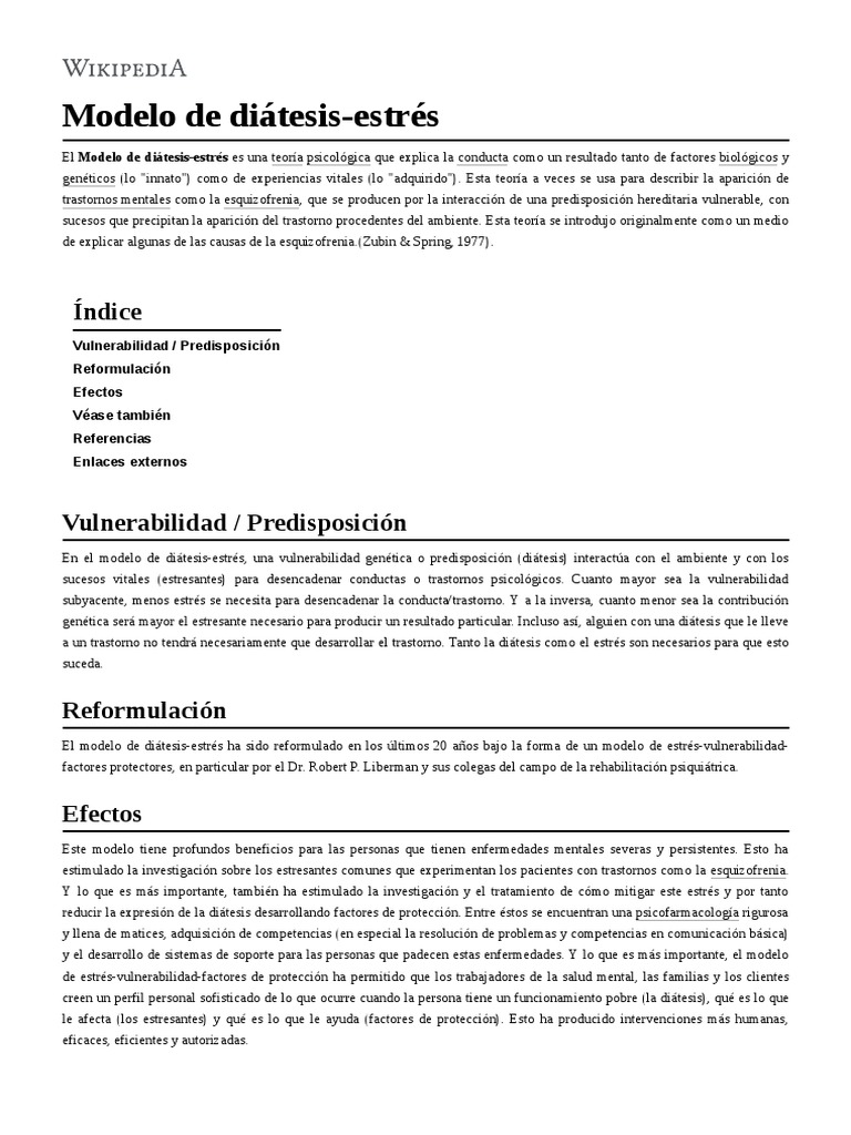 Modelo de DiátesisEstrés PDF Trastornos mentales y conductuales