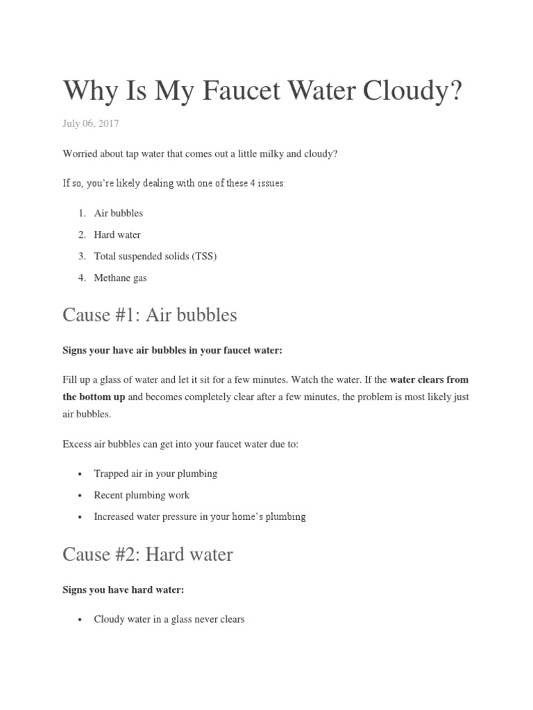 Why Is My Faucet Water Cloudy PDF Water Chemical Substances