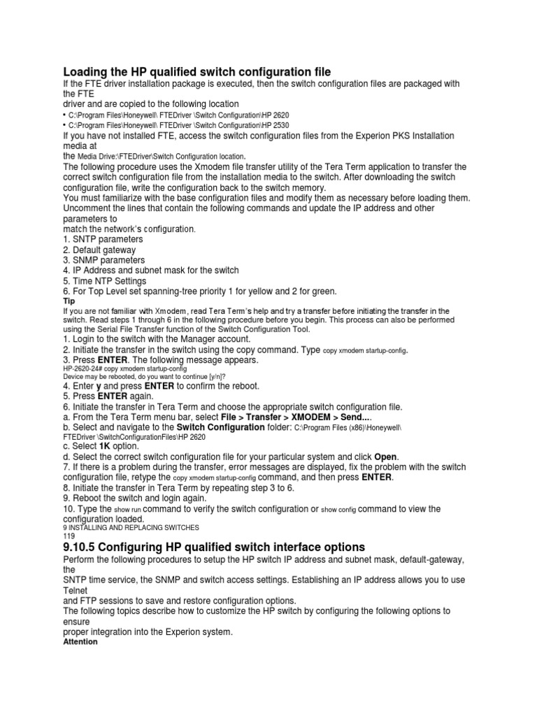 Loading The HP Qualified Switch Configuration File Copy Xmodem Startup