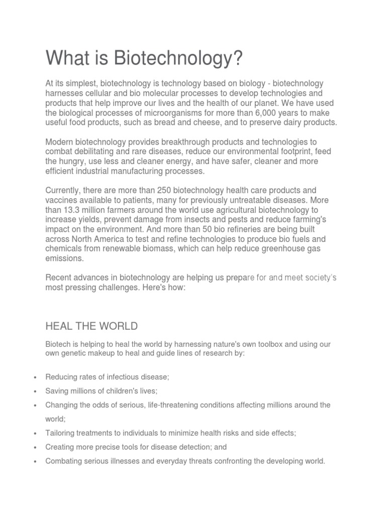 What Is Biotechnology? Heal The World PDF Biotechnology Biofuel
