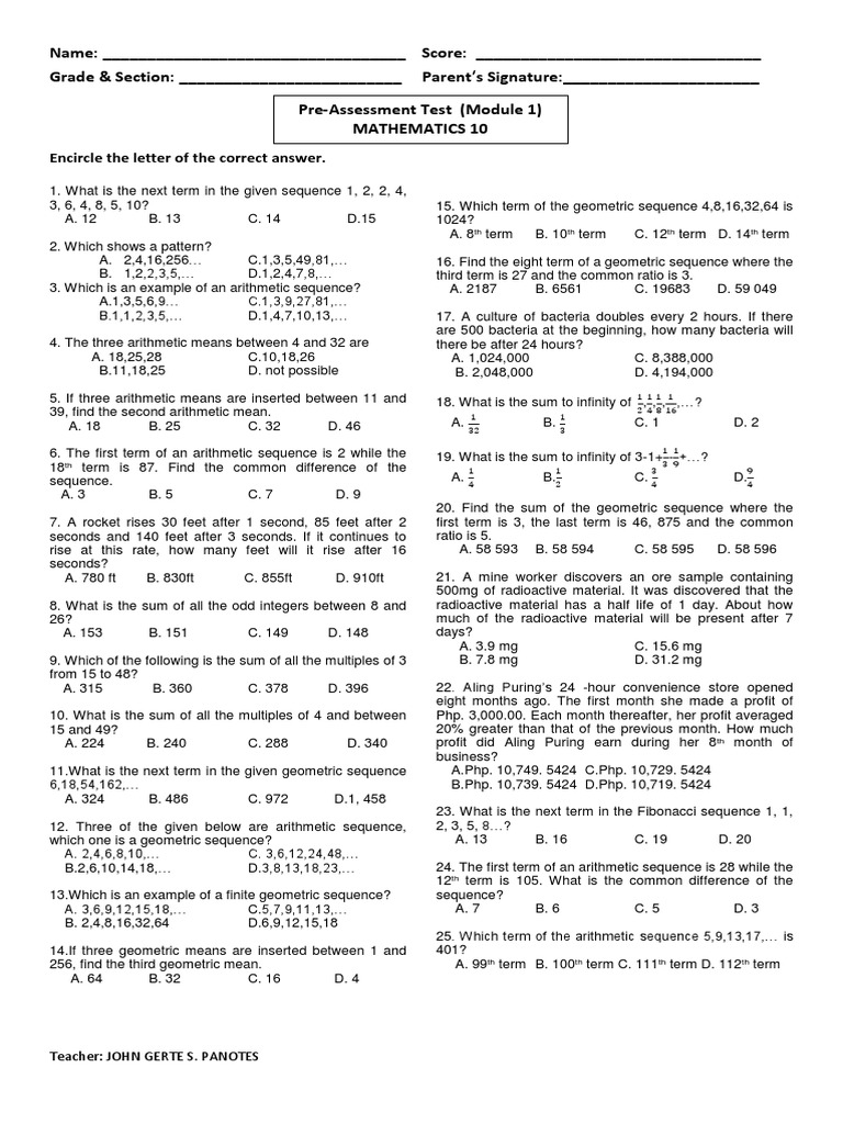 Summative Test Pdf Summation Numbers