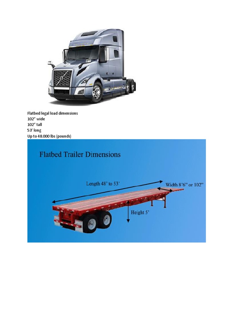 Flatbed Legal Load Dimensions 102" Wide 102" Tall 53' Long Up To 48.000 Lbs (Pounds) PDF