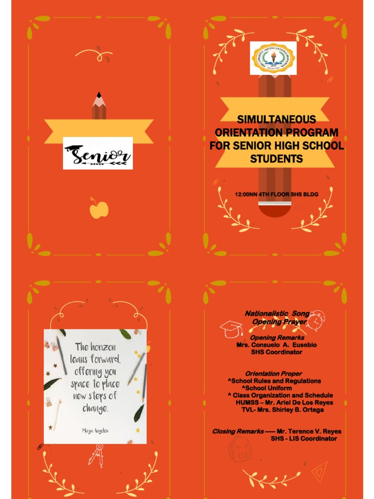 Simultaneous Orientation Program For Senior High School Students | PDF