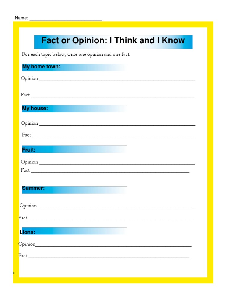 Facts vs. Opinions Worksheet | PDF | Career & Growth