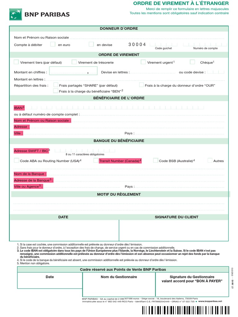 Virement Bnp Pdf Virement Bancaire Bnp Paribas