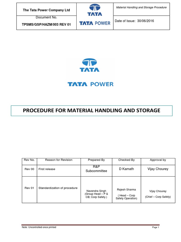 Tata Power Material Handling Procedure | PDF | Crane (Machine) | Forklift