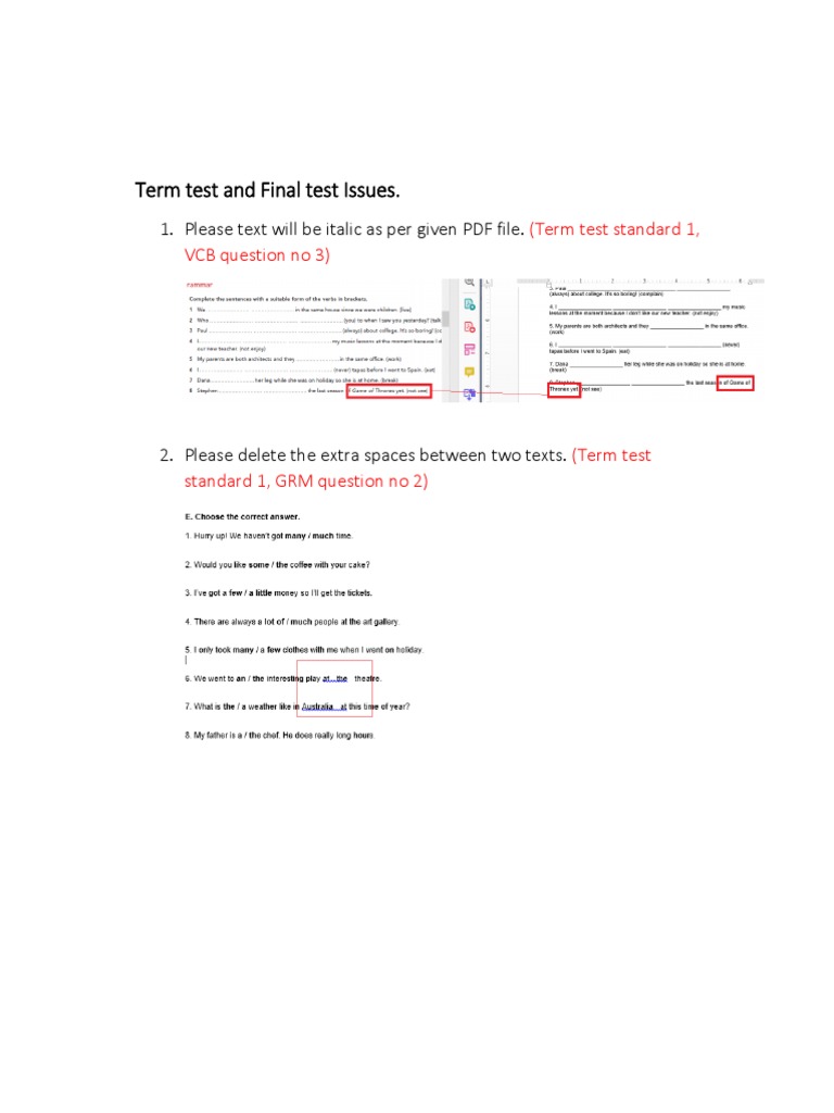 Term and Final Test Formatting Issues | PDF | Teaching Methods ...