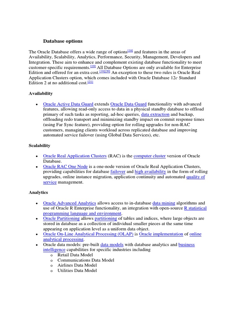 Oracle Database Options Overview | PDF | Oracle Database | Computer Cluster