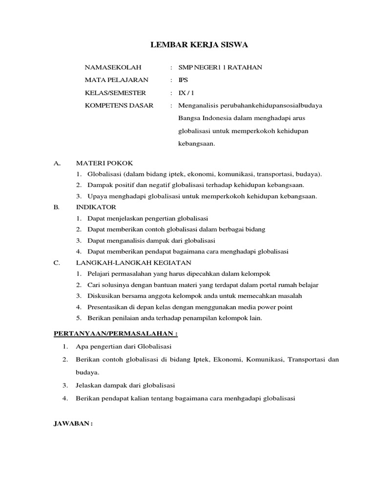 Lks Ips Dampak Globalisasi Pdf