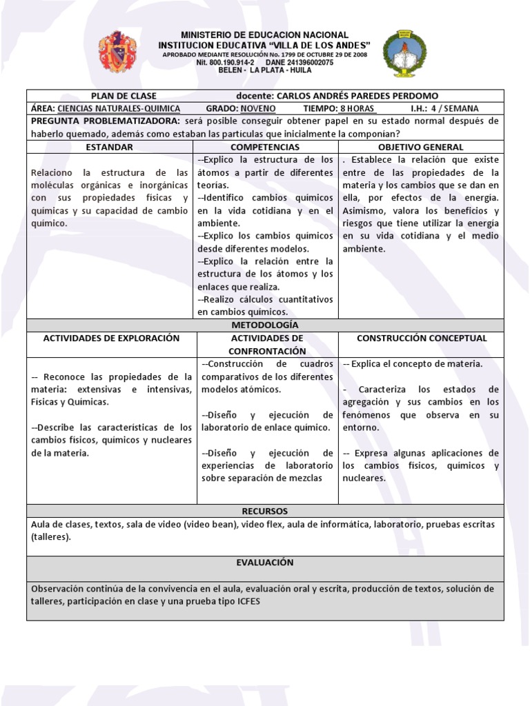 Plan de Clases Ciencias Naturales PDF Concentración Macromoléculas
