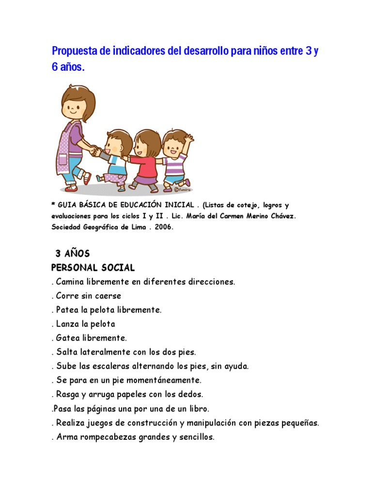 Logros del desarrollo: niños de 3 a 4 años de edad 