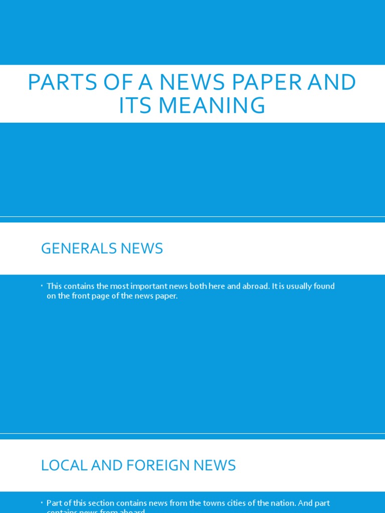 Parts of A News Paper and Its Meaning PDF