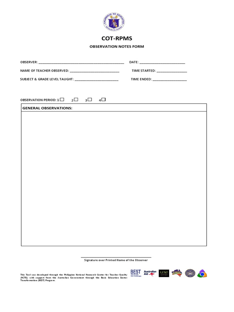 Teacher Observation Notes Template | PDF
