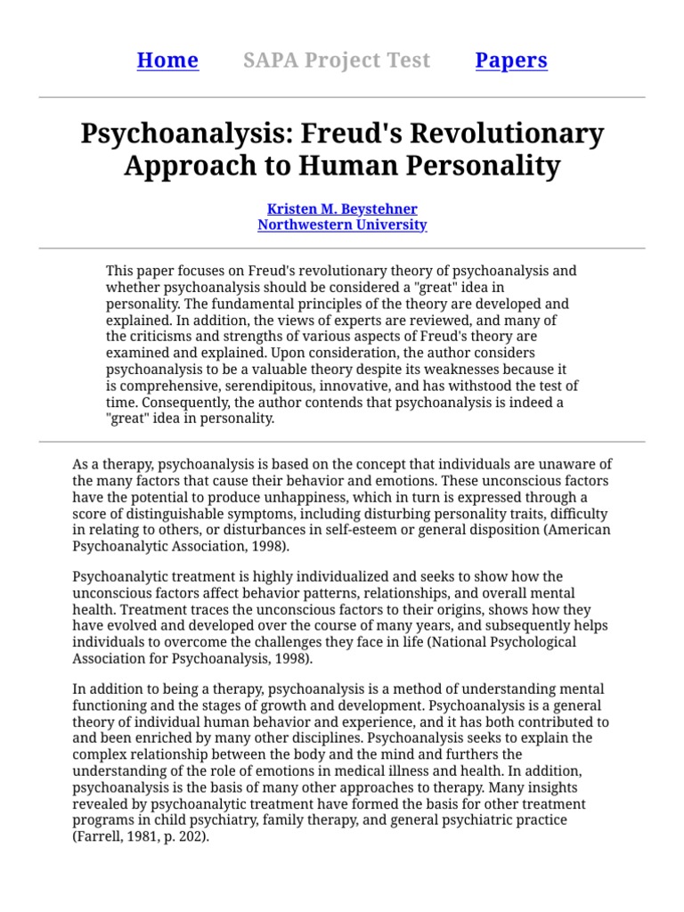 Psychoanalysis Freuds Revolutionary Approach PDF Psychoanalysis