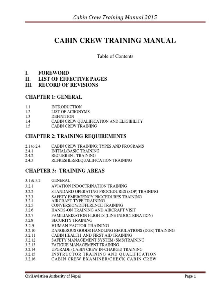 Cabin Crew Training Manual 2015 Flight Attendant Hypoxia (Medical