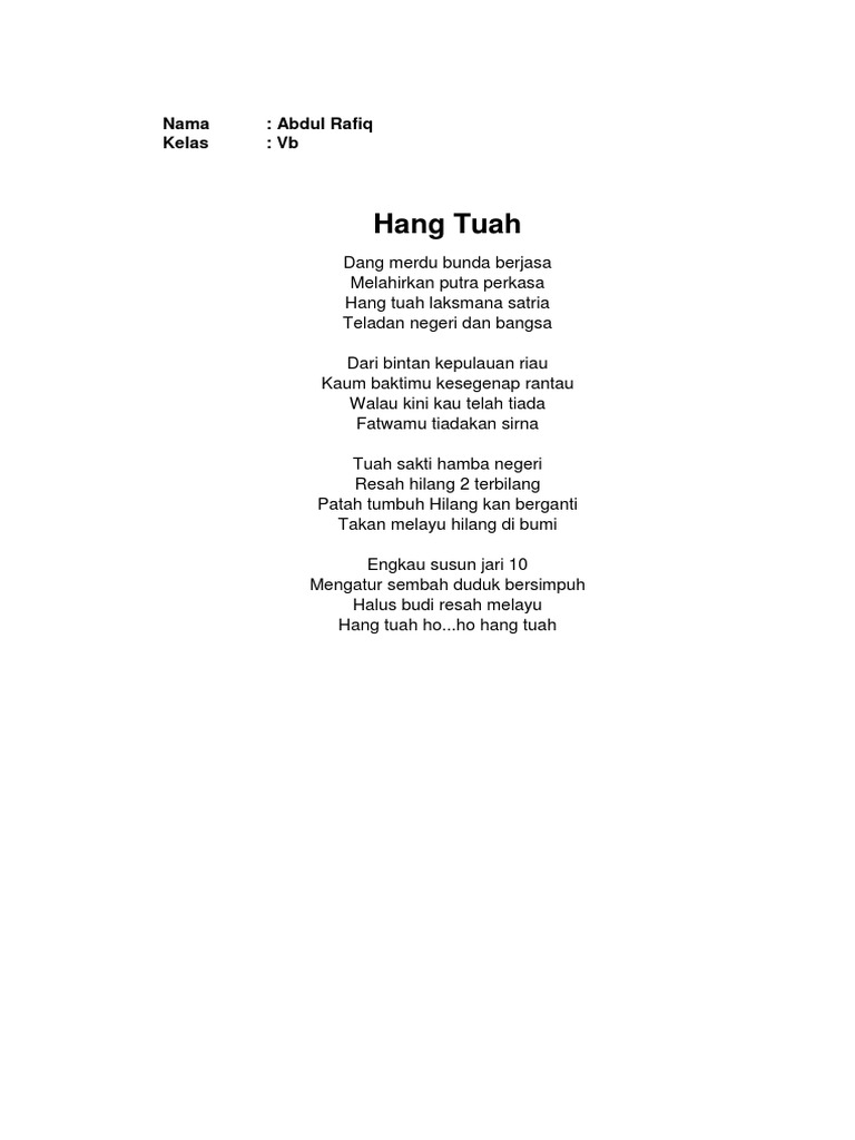 Lirik Hangtuah Docx