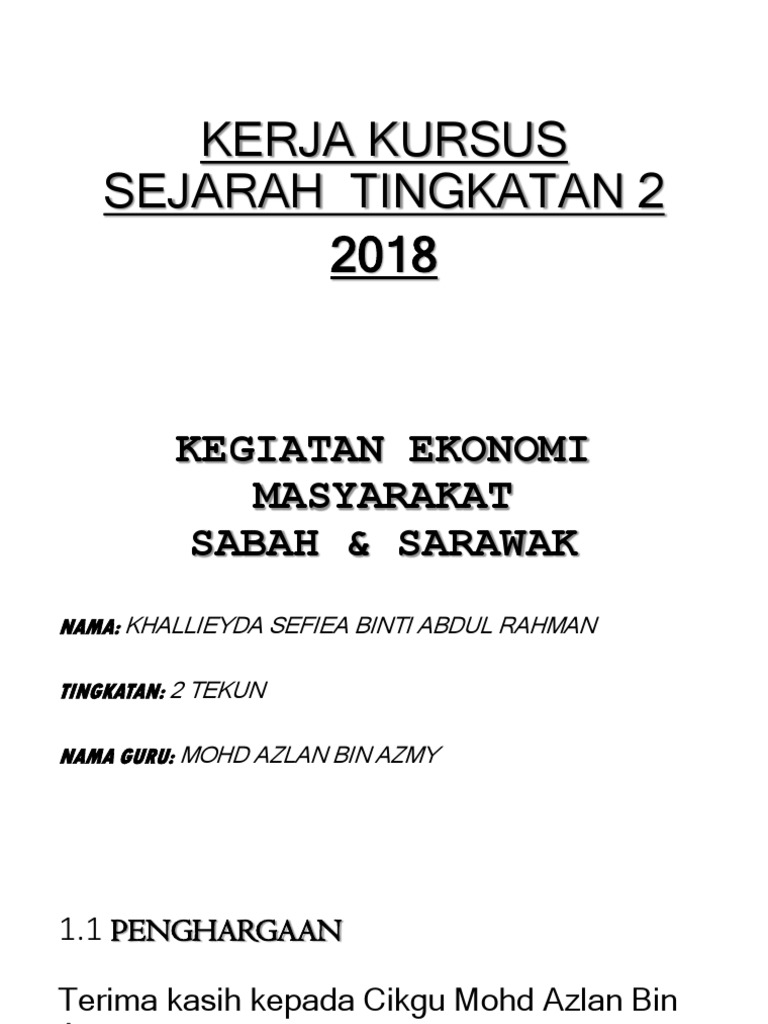 Kerja Kursus Sejarah Tingkatan 2 Eyda