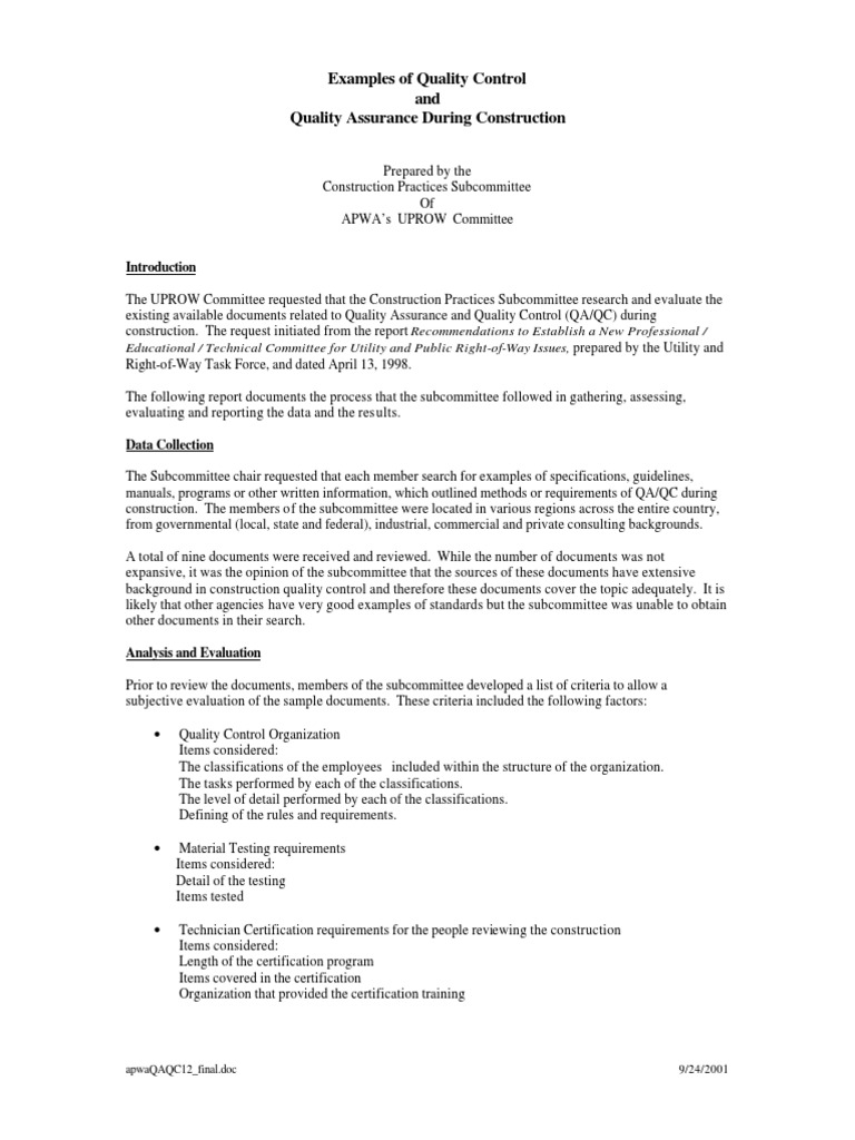 QC QA Examples | PDF