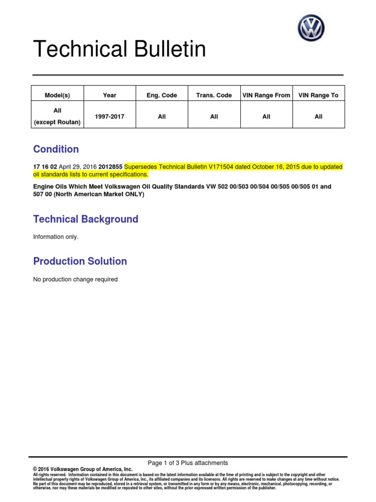 V171602 VW Approved Oil List 19972017 PDF Volkswagen Group Motor Oil